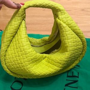 Lime Green Woven Leather Hobo Bag